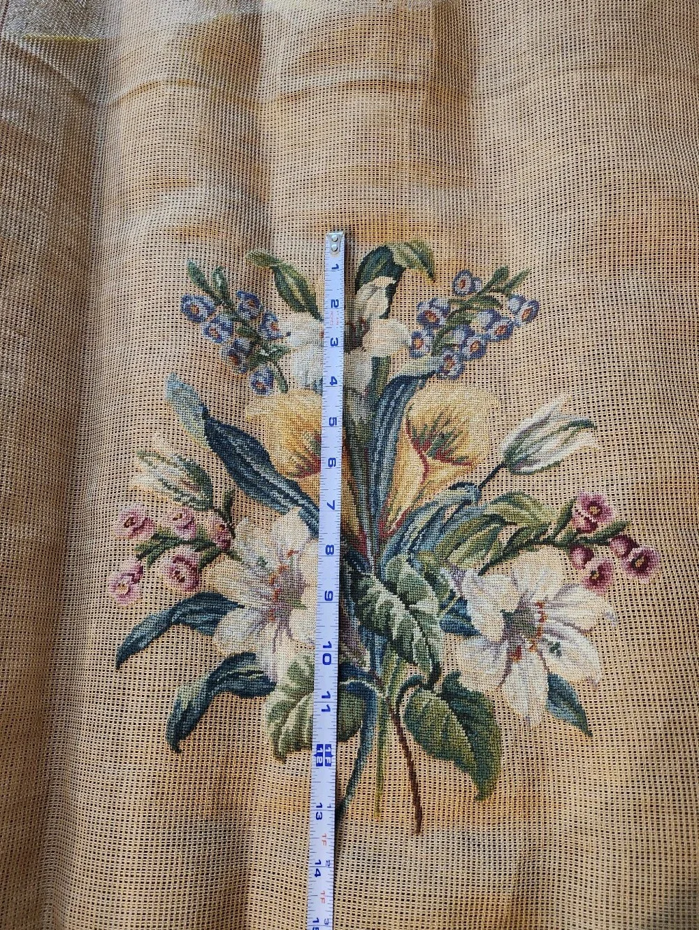 Handcrafted Floral Embroidery Wall Decor in Cream and Green Unframed